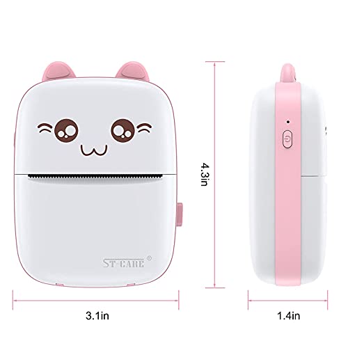 Pocket Mini Printer, Bluetooth Wireless Mini Thermal Printer with Android or iOS APP for Pictures, Receipts, Notes, Lists, Messages, QR Codes Print, Portable Smart Printer,Pink