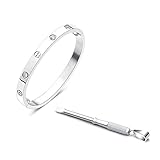 JAJAFOOK Silver/18K Rose Gold Plated Bangle Bracelet, Stainless Steel with Crystal, Screwdriver Opening Love Bracelets for Women and Men