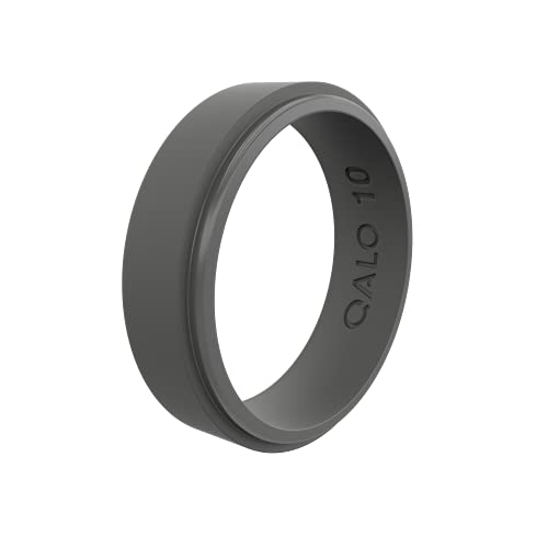 QALO Men Women's Rubber Silicone Ring, Narrow Polished Step Edge