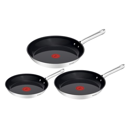 Tefal Duetto On Pfannen-Set, 3-tlg. 20/24/28 cm, Go Ceram keramische Antihaftbeschichtung, Thermo-Signal, genieteter Griff, für alle Herdarten geeignet, Edelstahl, G766S334