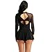 MSemis Women Adult Long Sleeve Mesh Figure Ice Skating Dress Ballet Leotard Dress Lyrical Dance Costume