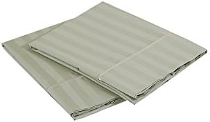 500 Thread Count 100% Cotton Damask Stripe Pillowcase Set (Standard/Queen Pillowcase Set, Green Tea)