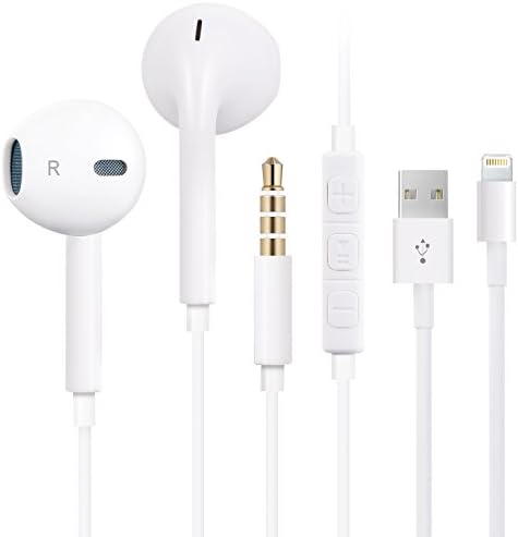 Cordify Earphones Earbuds Headsets with Mic &amp; Remote Control with Lightning to USB Cable Charging cord (White)