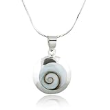 Chuvora 925 Sterling Silver Natural Inlay Round Pendant Necklace, 18 inches