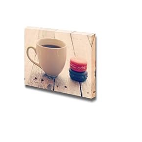 Sweet and Colourful French Macarons and a Cup of Coffee Retro Vintage Style - Canvas Art Wall Art - 12" x 18"