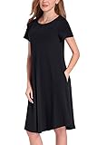 NELIUYA Women's Summer Plain Simple Pocket T-shirt Loose Casual Midi Dress