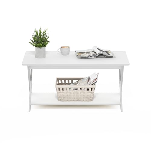 Furinno Modern Simplistic Rectangular Table with X-Legs; Crossed Side Table for Living Room, Bedroom or Home Office; White