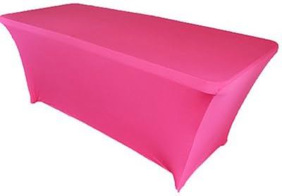SY66 Tablecloth Cover, 6 ft white,Table Cloth Skirts, Rectangular, Polyester/Spandex, Elastic, Stretchable Linen, Stain &amp; Wrinkle Proof, for Folding Tables, Wedding, DJ, Events (fushia)