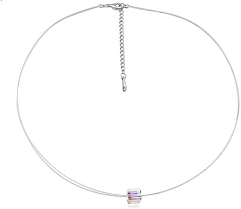 Non allergic Invisible Transparent Floating Necklace Crystal AB Square from Austria