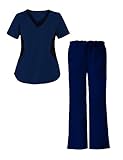 G Med Women's Side Panel Scrub Top & Pant 2 PC Fashion Sets