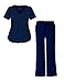G Med Women's V Neck w. Knit Panels Missy Fit Scrub Top and Pant 2 Piece Fashion Sets
