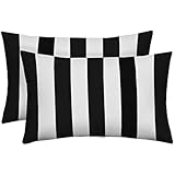 Set of 2 Indoor / Outdoor Decorative Lumbar / Rectangle Pillows - Black and White Stripe