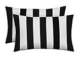 Set of 2 - Indoor / Outdoor Jumbo, Large, Over-sized, Rectangle / Lumbar Chaise Lounge Decorative Throw / Toss Pillows - Black White Stripe