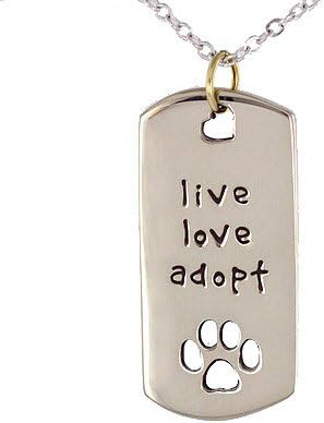 Live, Love, Adopt Word Pendant in Mixed Metals on Adjustable 16-18" Silver Plated Link Chain, 7251