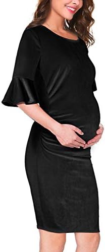 PRETTYLIFE Maternity Dress Ruched Knee Length Pregnancy Party Baby Shower Bodycon Dress
