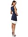 PattyBoutik Women Block Color V Neck Faux Wrap Dress (Navy Blue and Ivory Medium)