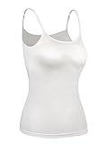 Satinior Women's Cami Camisole Built-in Bra Adjustable Spaghetti Strap Tank Top Padded Cami Tanks (XXXL Size, White)
