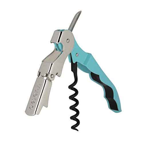 True TrueTap Teal Double Hinged Waiter’s Corkscrew, Stainless Steel