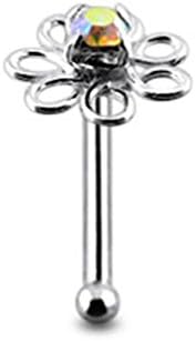 Iridescent Gem Handmade Filigree Sterling Silver Ball End Nose pin Body jewelry