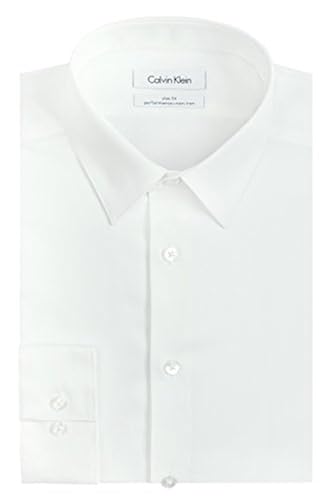 Calvin Klein Men's Slim Fit Non-Iron Herringbone Point Collar Dress Shirt,  White, 16" Neck 34"-35" Sleeve in Saudi Arabia | Whizz 121177981011