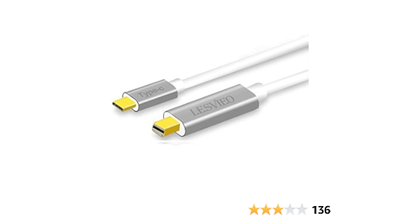 Amazon Com Usb C To Mini Displayport Lesvieo 4k 60hz 6ft Usb C Thunderbolt 3 To Mini Dp Cable Male To Male Only Dp Alt Mode For 2017 2016 Macbook Pro Chromebook Pixel Surface Book 2 Samsung Galaxy S8 S8 Computers Accessories
