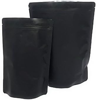 Assorted Sizes Matte Black Stand Up Airtight Zipper Pouches 5.5 Mil Smell Leak Proof Food Herb Coffee Protein Powder Storage Bags (50, 25 Large (8oz)+ 25 X-Large (16oz))