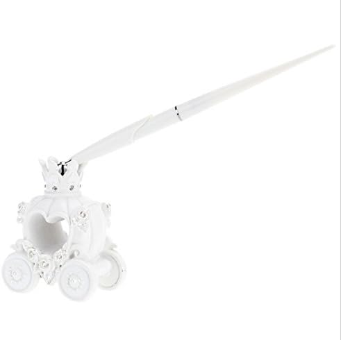 Cinderella Wedding Pen &amp; Pen Holder Set White Resin Pumpkin Carriage Wedding Signature Pen