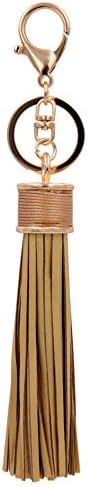 Kiwitwo Women Leather Tassels Keychain Car Circle Key Rings Handbag Wallet Accessories with Drawstring bag (Gold)