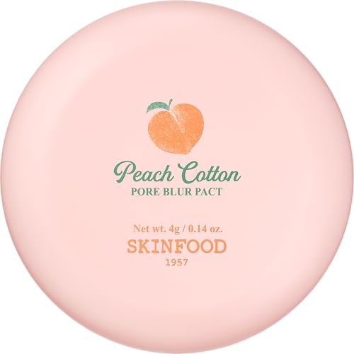 SKINFOOD Peach Cotton Pore Blur Pact - Sebum Control Pack with Silky Texture - Long Lasting Makeup Fixing - Pore Primer with Mineral Powder for Oily Skin - Pore Quick Minimizer
