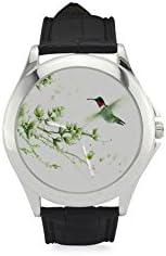 Cherry Blosso Tree and Hummingbird Women's Leather Strap Watch