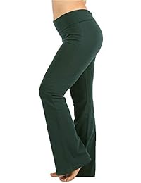 Zenana - Pantalones de yoga para mujer de algodón elástico, plegables en la cintura