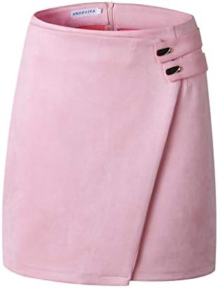 VKOOVIFA Women's High Waist Faux Suede Zipper Back A-Line Bodycon Short Mini Skirts.