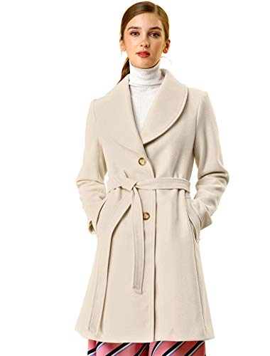Allegra K Abrigo de invierno midi con cinturĂłn para mujer, beige, XS