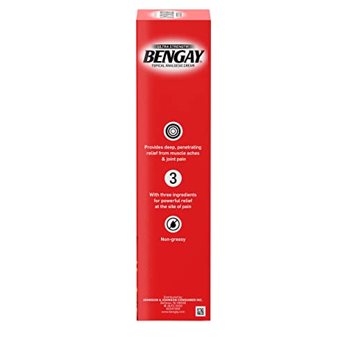 BENGAY ULTRA STRENGTH TOPICAL PAIN RELIEF CREAM, NON-GREASY TOPICAL ANALGESIC FOR MINOR ARTHRITIS, MUSCLE, JOINT AND BACK PAIN, CAMPHOR, MENTHOL AND METHYL SALICYLATE, 4 OZ