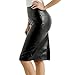 HRMSIUKB Women's Black Faux Leather Pencil Skirt with Slit High Waist Knee Length Slim Skirt (Medium)