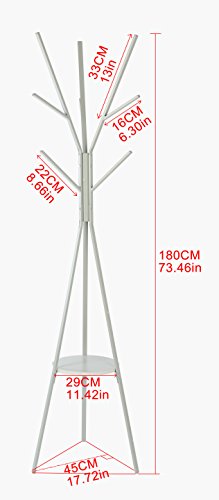 MULSH Standing Coat Rack Hat Hanger Coat Rack Hooks Coat Rack Hall Tree Entryway Standing Hat Jacket Coat Hanger Rack in Grey,17.72"x17.72"x73.46"(WxDxH)