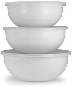 Golden Rabbit Enamelware, White Mixing Bowls, Set of 3 bowls with lids, 8¾, 9½ & 10½ inch diameters, 3, 3½ & 4½ quart capacities ties