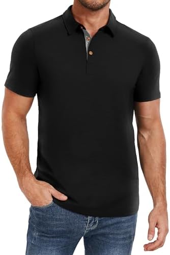 Csqopt Mens Black Knit Polo Shirts Casual Long Sleeve V Neck Polo