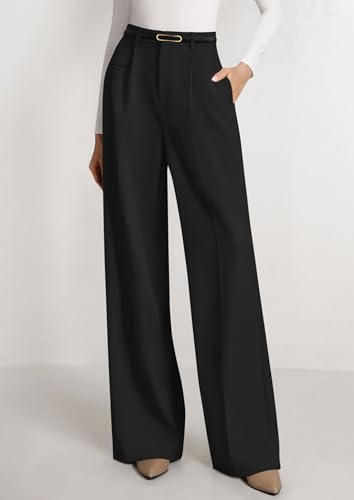 PRETTYGARDEN Pantalones de Vestir de Pierna Ancha para Mujer, Pantalones Casuales de Negocios, Sueltos, de Trabajo, Palazzo, Pantalones de Cintura Alta