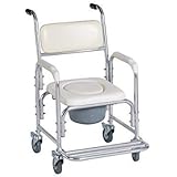 HEALTHLINE Shower Bedside Commode Chair Padded Seat With Wheels by Healthline, Medical Commode Toilet Rolling Shower Chair Wi