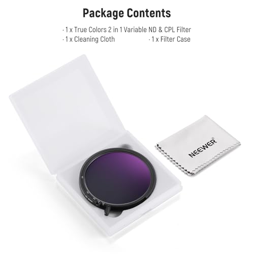 NEEWER 67mm True Colors Variable ND Filter ND2-ND32 & CPL, 2 in 1 Adjustable Neutral Density and Circular Polarizing Filter, Multi Coated HD Optical Glass/Aluminum Frame