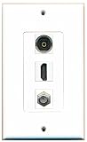 RiteAV - 1 Port HDMI 1 Coax Cable TV- F-Type 1 Toslink Wall Plate Decorative