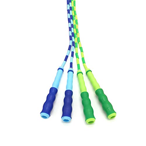 Homello Adjustable Skipping Rope Soft Beaded Segment Jump Rope for Kids - 7.5 Ft (Blue & Green, 2 Pack)
