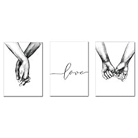 AEVIO Love and Hand in Hand Wall Art Canvas Print Poster Black and White Sketch Art Line Drawing Decor for Living Room Bedroom (Set of 3 Unframed, 12x16 inches)