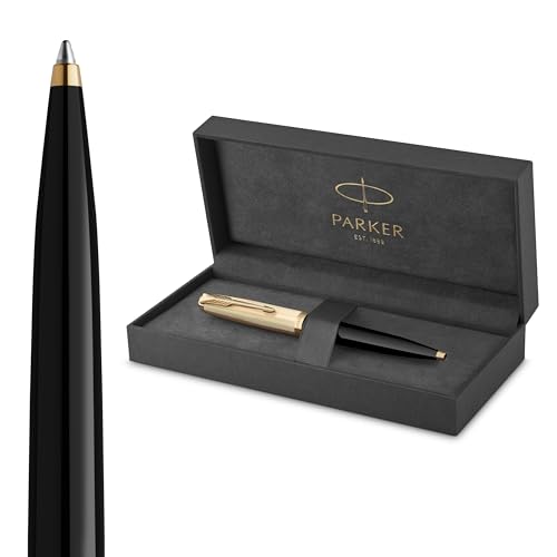 Parker 51 Ballpoint Pen | Deluxe Black Barrel with Gold Trim | Medium 18k Gold Point with Black Ink Refill | Gift Box