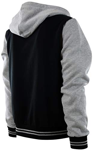 ChoiceApparel Mens Baseball Varsity Jacket with Detachable Hoodie (S, 611-Black/Grey)