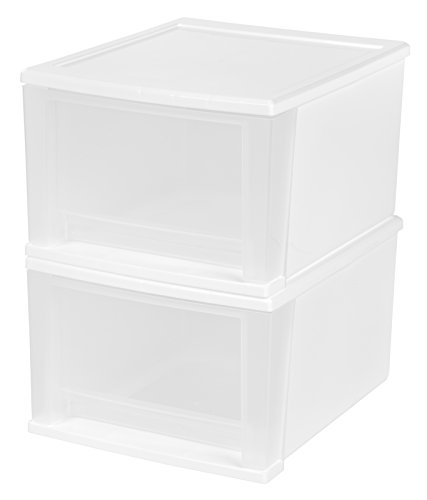 IRIS 17 Quart Stacking Drawer, 4 Pack, White