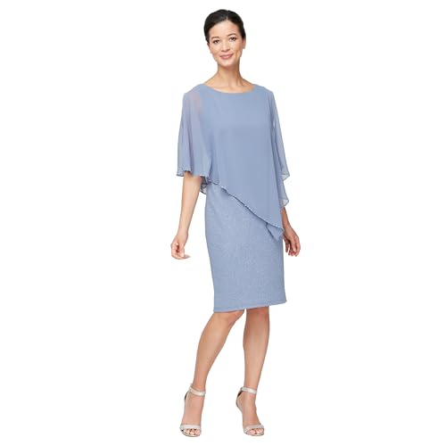 S.L. Fashions Women's Plus Size Short Sheath Dress with Embellished Overlay Capelet, Periwinkle, 18W at Amazon