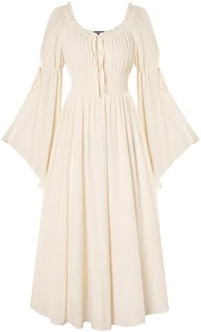 white flowy renaissance dress Amazon.com: LMSXCT Women Long Sleeve Renaissance Plain Maxi Dress Medieval Irish Peasant Fairy Pirate Gown Halloween Cosplay Costumes White : Sports & Outdoors