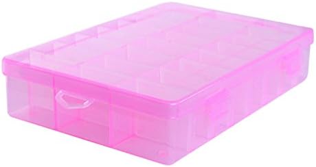 MFINHOME 24 Compartments Grids Adjustable Plastic Electronics Parts Gadgets Tool Storage Box Case Craft Beads Jewelry Box Sewing Box Organizer Container Divider Pink